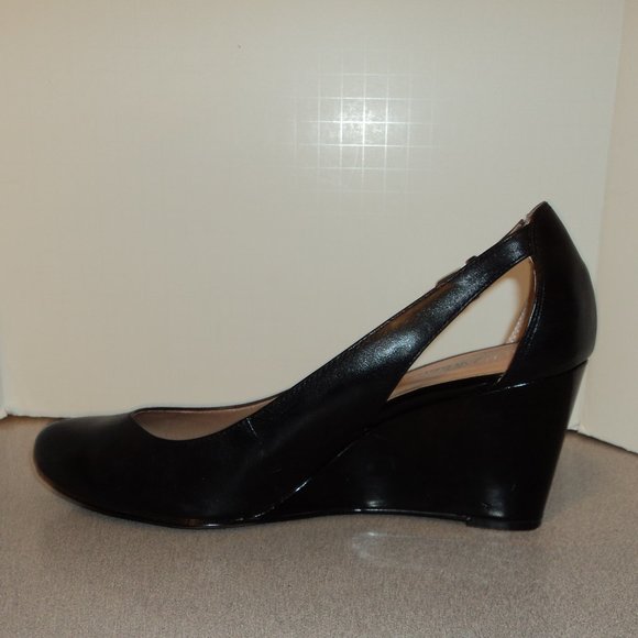 Kelly & Katie Women's 9.5 M Shoes Pump Wedge Black Leather Rd Toe - Picture 8 of 13
